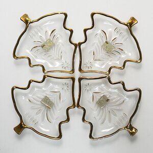 4 NWT Mikasa Crystal Christmas Tree Dish with Gold Rim made in Japan.